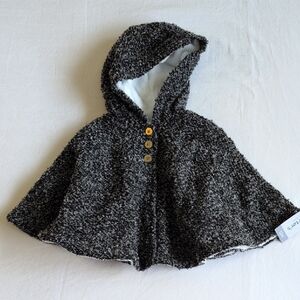 NWT carter's boucle knit capelet jacket fleece-lined gray 12 months baby girl